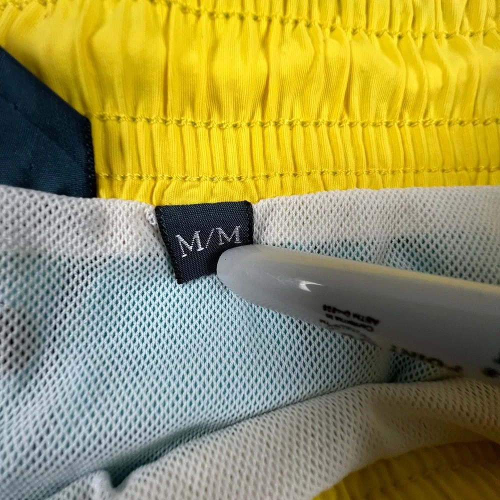 Polo Ralph Lauren Mens Teal Blue Yellow Swim Trunks Medium Mesh Lined Drawstring